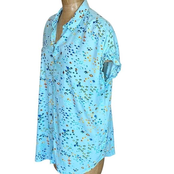 Beach Lunch Lounge Button Up Short Sleeve Top XL Novelty Tropical Fish #347J - Picture 6 of 11